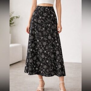 Talbots petites black floral midi skirt size 12P